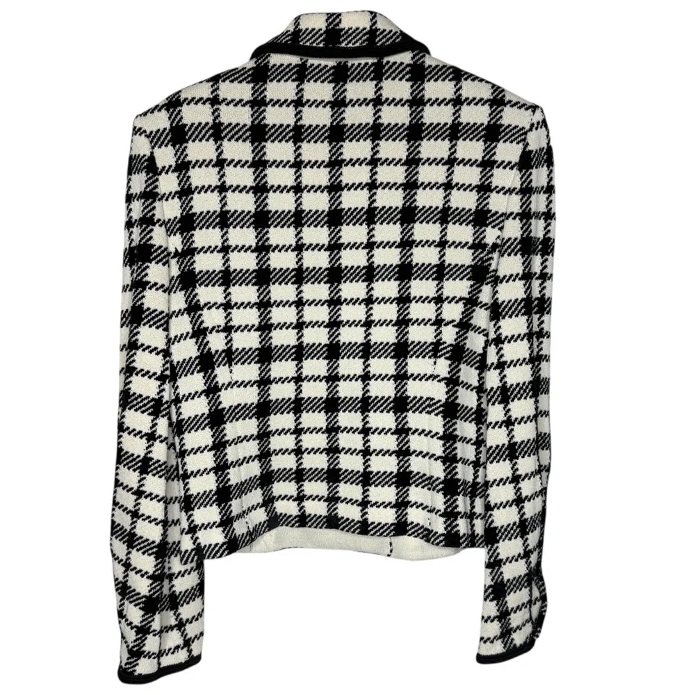 ST. JOHN Black & Off-White Plaid Knit Button‎ Jacket Size 6